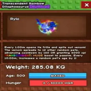 Huge Transcedent Rainbow Dilophosaurus