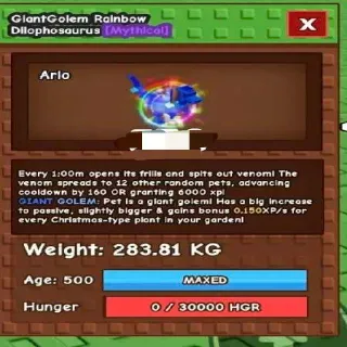 Huge GiantGolem Rainbow Dilophosaurus