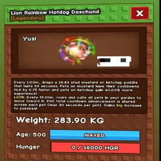 HUGE LION RAINBOW HOTDOG DASCHUND