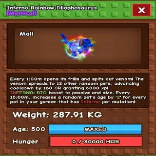 Huge Inferno Rainbow Dilophosaurus