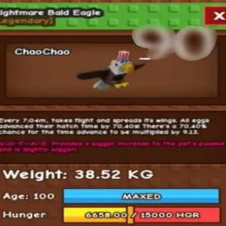 SEMI HUGE  NIGHTMARE BALD EAGLE  38KG