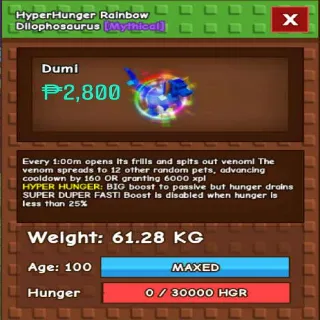 Huge Hyperhunger Rainbow Dilophosaurus