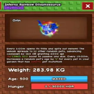 Huge Inferno Rainbow Dilophosaurus