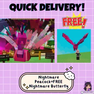 Nightmare Peacock (Large, Max)┃FREE Nightmare Butterfly┃Grow a Garden