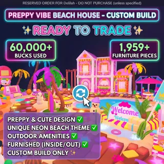 [RESERVED FOR DELILAH] Preppy Neon Beach House Custom Build | Adopt Me