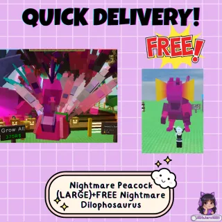 Large Nightmare Peacock (Age 100)│ + FREE Nightmare Dilophosaurus│Grow a Garden
