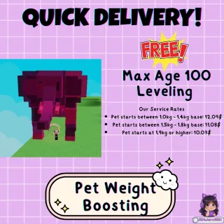 Pet Weight Boosting Service (1.9kg+ Start)┃$8.59┃Grow a Garden┃Elephant Method + Free Leveling