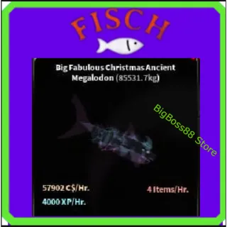 Big Fabulous Christmas Ancient Megalodon ( Aquarium ) 57.9K C$ per hour 4k Xp - Fisch