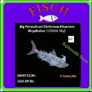Big Permafrost Christmas Phantom Megalodon ( Aquarium ) 68.8K C$ per hour 3.6k Xp - Fisch