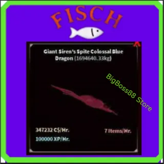 Giant Siren's Spite Colossal Blue Dragon ( Aquarium Nerfed) 347K C$ per hour 100k Xp - Fisch