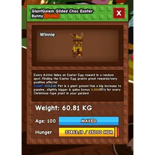 HUGE GIANT GOLEM GILDED CHOC EASTER BUNNY 60.81KG 