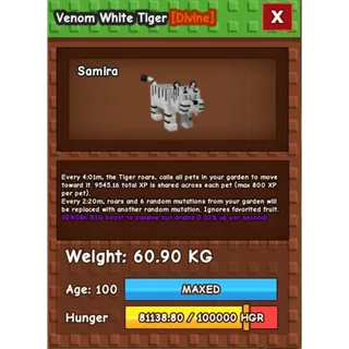 HUGE VENOM WHITE TIGER RARE DLC PET COLLECTOR 60.90KG