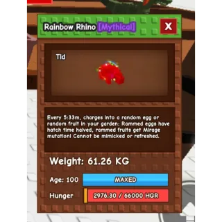 RAINBOW HATCHED RHINO 61 KG HUGE