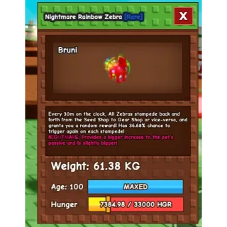 HUGE NIGHTMARE RAINBOW HATCHED ZEBRA 60KG ++ 