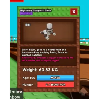 HUGE NIGHTMARE SPAGHETTI SLOTH 60kg ++ RARE