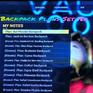 Backpack Plans Set 18x