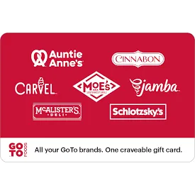 $8.00 USD Go To Foods - Jamba Auntie Anne's Cinnabon Moe's GiftCard