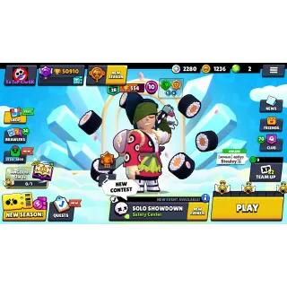 BRAWL STARS ACCOUNT 🏆50.910 TROPHY 🏆82 BRAWLERS ⭐ EXCLUSIVE SKINS