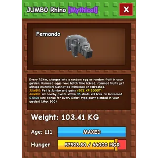 Grow a garden - JUMBO COLOSSAL/GODLY Rhino