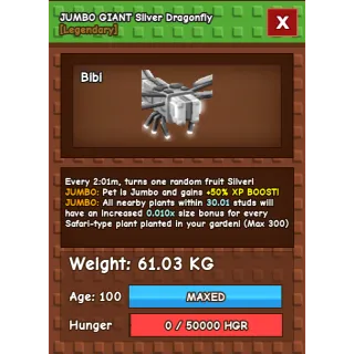 Grow a garden - HUGE JUMBO GIANT SILVER DRAGONFLY