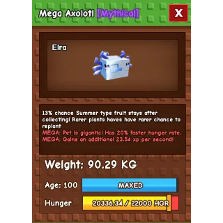 Grow a garden - GODLY/TITANIC MEGA AXOLOTL