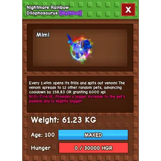 Grow a garden - NIGHTMARE HUGE RAINBOW DILOPHOSAURUS