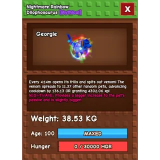 Grow a garden - NIGHTMARE SEMI HUGE RAINBOW DILOPHOSAURUS