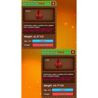 Grow a garden - HUGE NIGHTMARE RUBY SQUID 60 - 61KG