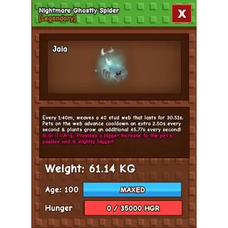 Grow a garden - HUGE GHOSTLY SPIDER 61KG