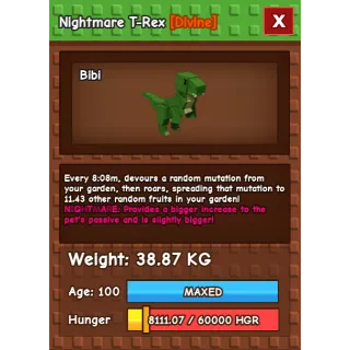 Grow a garden - NIGHTMARE SEMI HUGE T-rex