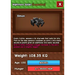 Grow a garden - NIGHTMARE COLOSSAL SPIDER