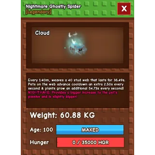 Grow a garden - HUGE GHOSTLY NIGHTMARE SPIDER 