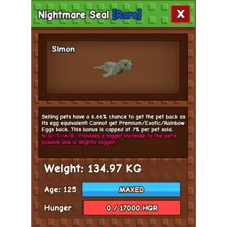 Grow a garden - NIGHTMARE COLOSSAL/GODLY SEAL 134KG