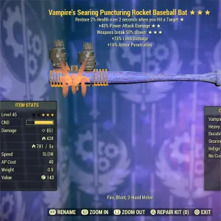 Level 45 Vampire PA Dura Indigo Baseball Bat 