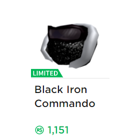 Collectibles Black Iron Commando In Game Items Gameflip - roblox commando hat