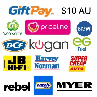 AUD$10 GIFTPAY AUSTRALIA, Instant Automatic Code Delivery for Apple, Woolworth, EG, Priceline, Big W, Myer, Ko