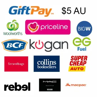 AUD$5 GIFTPAY AUSTRALIA, Instant Automatic Code Delivery for Woolworth, EG, Priceline, Big W, Myer, Kogan, Supercheap Auto