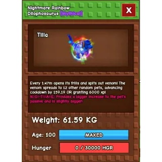 Huge Nightmare Rainbow Hatched Dilophosaurus | Age 100 | 60Kg