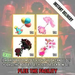 10x PARTY BALLOONS SET + 10x DEVILISH CANDLE SET + 10x GOTHIC BOUQUET SET + 10x LOVESICK BOW SET - FLEE THE FACILITY / FTF