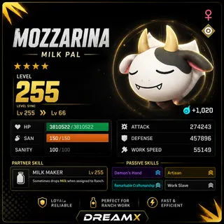 Palworld Mozzarina Every Skill / level 
