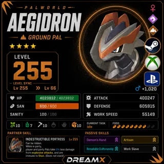 Palworld Aegidron Every Skill / level 