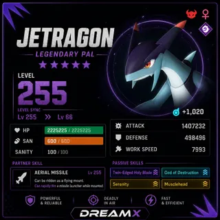 Palworld Jetragon Every Skill / level 