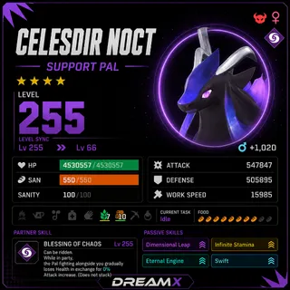 Palworld Celesdir Noct Every Skill / level 