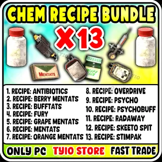 Antibiotics - Berry Mentats - Bufftats - Fury - Grape Mentats - Mentats - Orange Mentats - Overdrive - Psycho - Psychobuff 