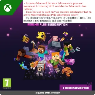 [Trial]Minecraft Realms Plus You + 10 Friends Subscription 3 month - Xbox Series X|S, Xbox One