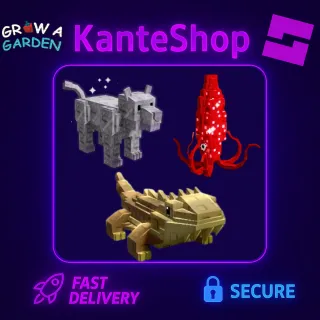 Bearded Dragon + Diamond Panther + Ruby Squid (3Pets) GROW A GARDEN PETS