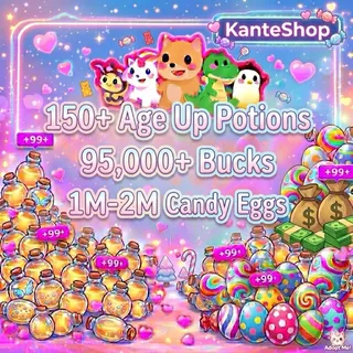 Adopt Me 1M-2M+ Candy Eggs + 95K-250K+ Bucks + 150-250 Age Up Potions 