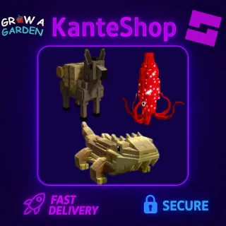 Bearded Dragon + Ruby Squid + Pack Mule (3Pets) GROW A GARDEN PETS