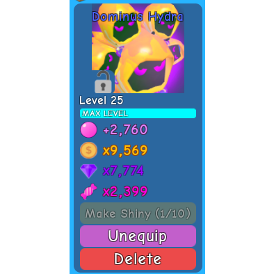 Pet 1x Dominus Hydra Max Lv In Game Items Gameflip - roblox dominus pictures bubble gum sim