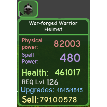 Gear War Forged Warrior Helme In Game Items Gameflip - details about roblox dungeon quest green war forged warrior set lvl 126 all maxed